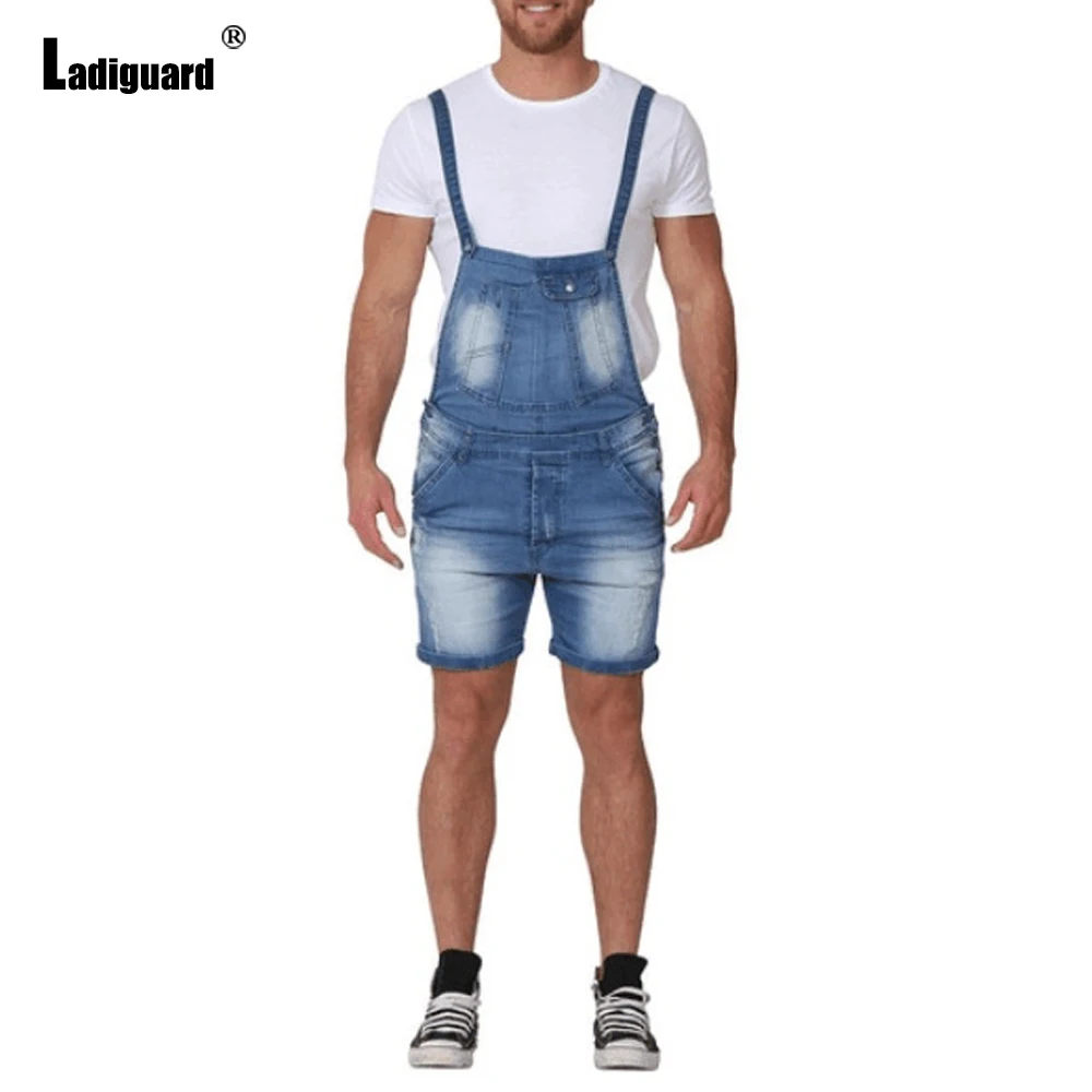 

Ladiguard Men's Patchwork Jeans Sexy Fashion Denim Shorts Casual Suspender Rompers Jeans 2023 New Summer Frayed Jeans Overalls