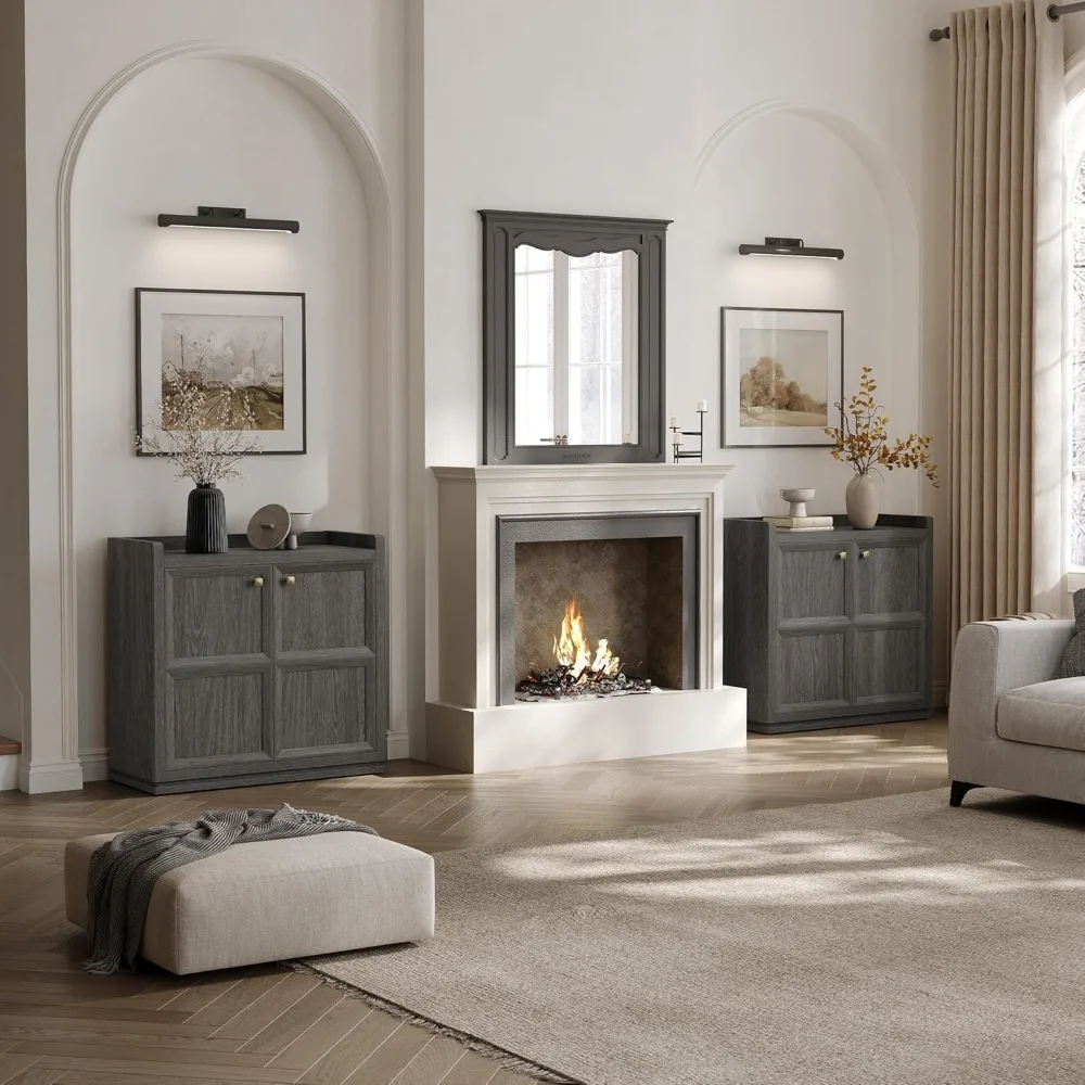 طاولة بوفيه حديثة مع مساحة تخزين وأرفف - أبواب خزانة مميزة مقاس 34 بوصة ومقابض ذهبية #5