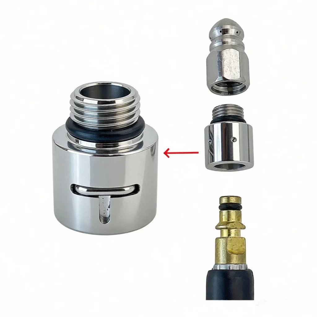 

Насадка-адаптер для прочистки канализации под высоким давлением с резьбой G1/4 для шлангов KARCHER/KLAVOR/Stihl (прямое подключение)