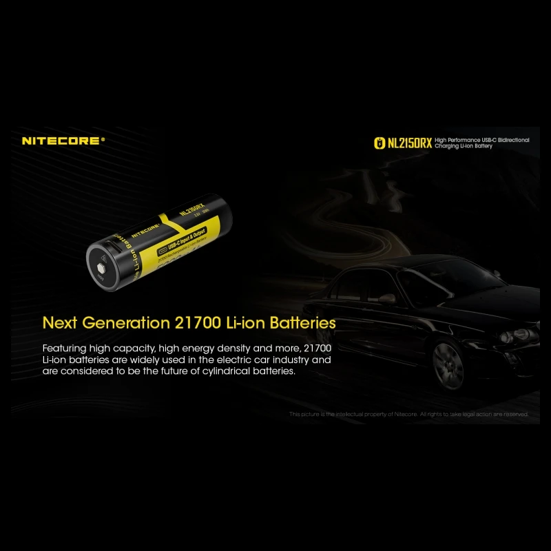 NITECORE NL2150RX Wysokowydajny akumulator litowo-jonowy 21700 o pojemności 5000 mAh USB-C z dwukierunkowym ładowaniem