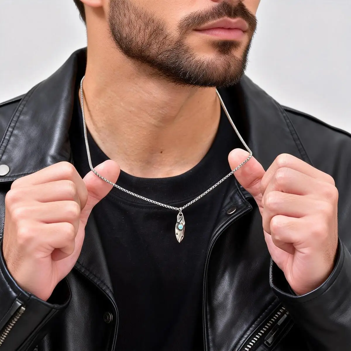 Blue Wishing Stone Necklaces for Men Boys,Trendy Hip Hop Metal Pendant Necklaces,Vintage Birthday Party Male Jewelry Gift