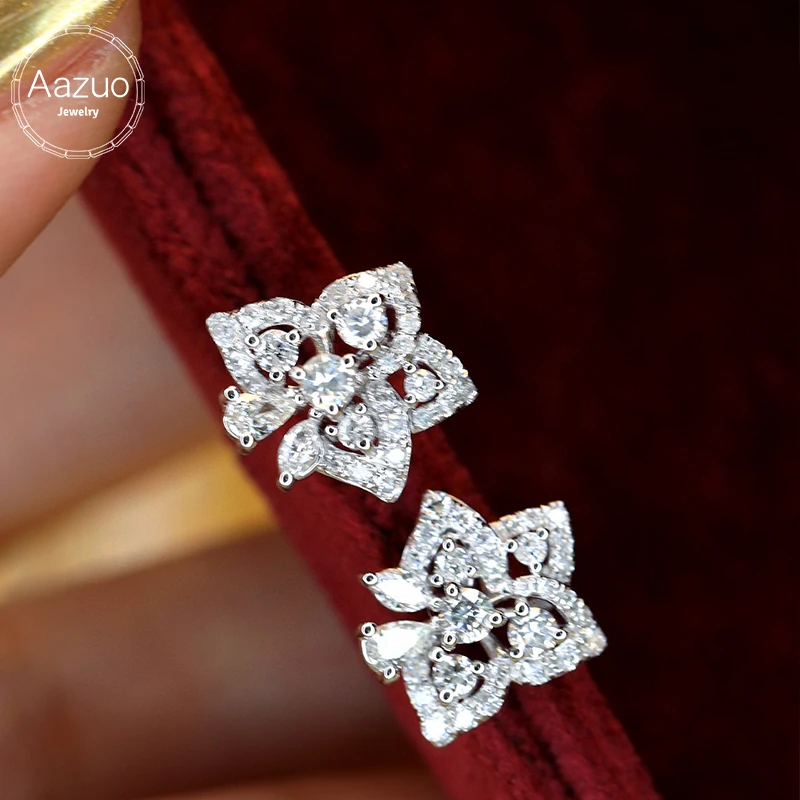 

Aazuo Fine Jewelry 18K Orignal White Gold Natrual Diamonds 0.70ct Fairy Flower Stud Earrings Gifted For Women Senior Banquet