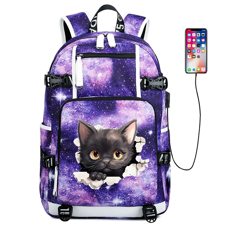 3D 크레이지 캣 만화 학생 백팩 USB 스쿨백 15.6인치 노트북 백팩 남녀 공용 책가방 신학기 가방 선물