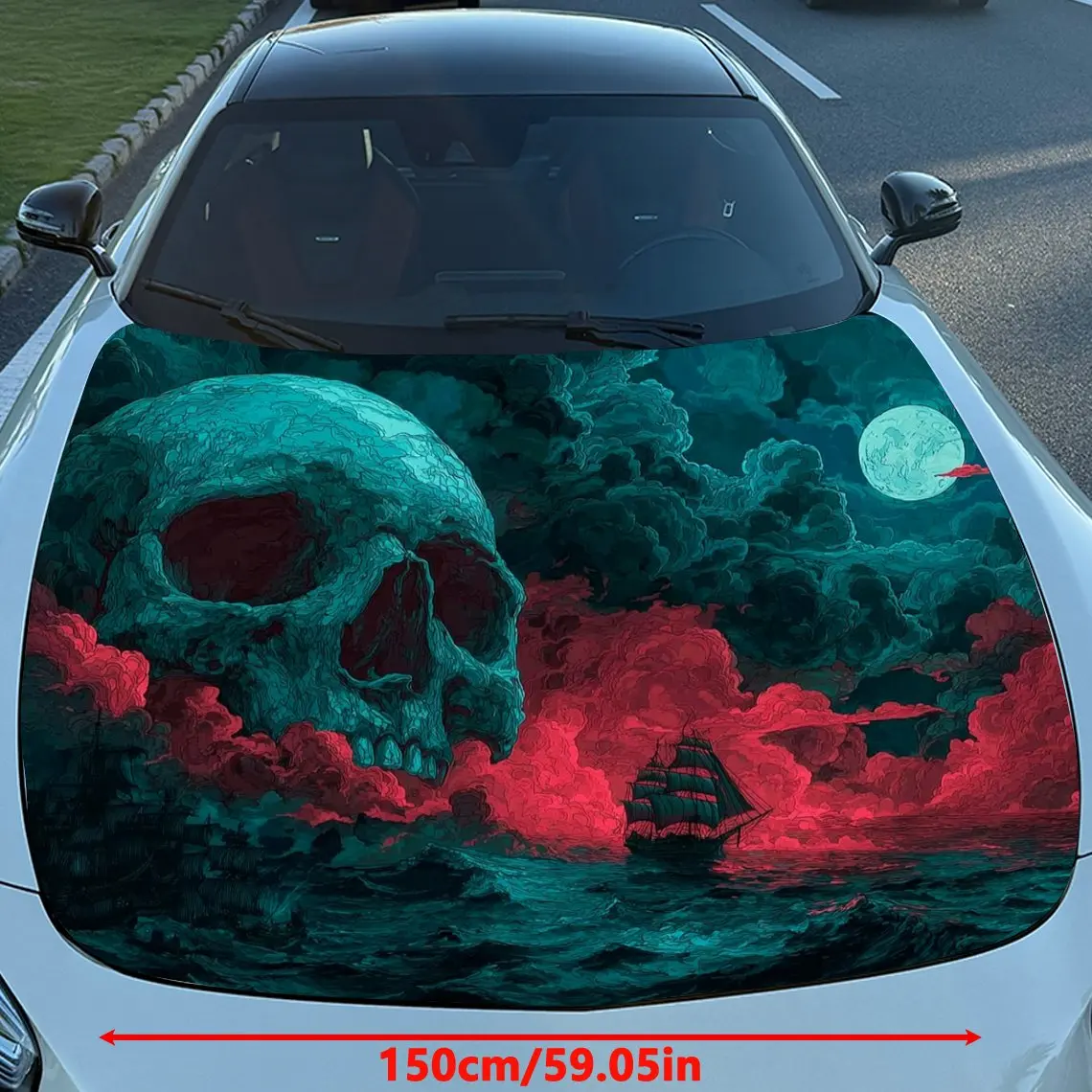 غلاف فينيل للسيارة على شكل جمجمة القمر الأحمر من Nether Sea، ملصق غطاء السيارة المقاوم للماء من مادة PVC، ملصقات ذاتية اللصق مقاومة للخدش لـ