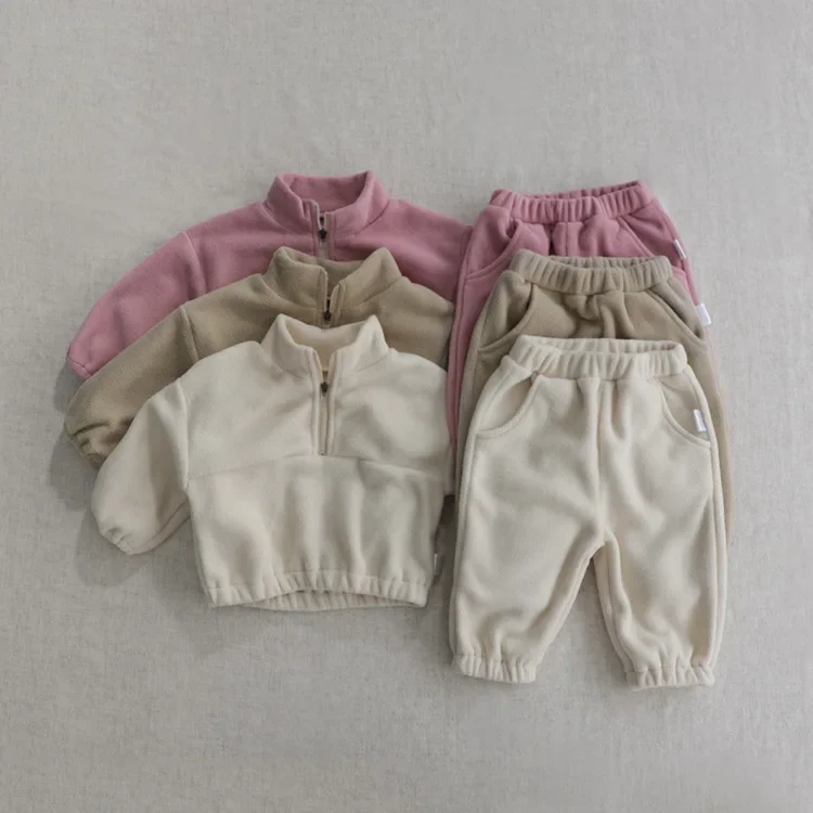 

Baby Spring and Autumn Velvet Standing Collar Long Sleeve Set Girls Double Sided Velvet Set Newborn Autumn and Winter Clothes