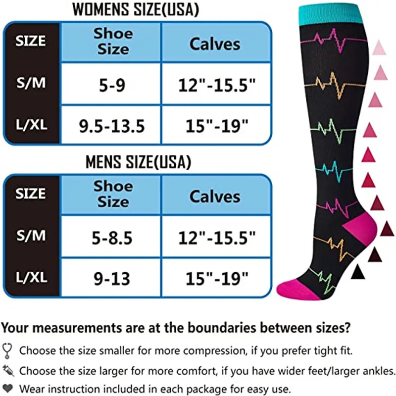 5 Pairs Compression Socks Men Women Knee High Socks 20-30 MmHg Fit Medical Edema Diabetes Varicose Veins Running Compression Sox