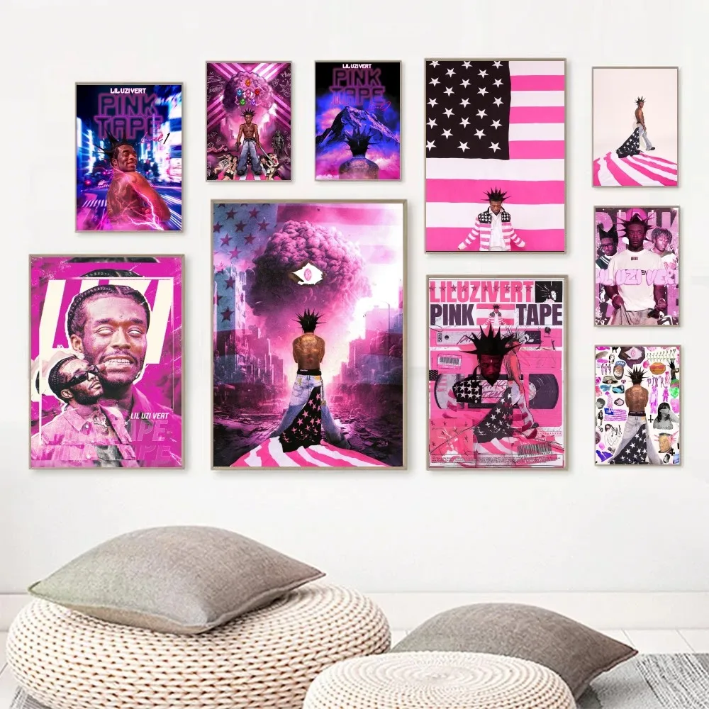 Rapper Lil Uzi Vert Pink Tape Poster Decorative Painting Bedroom Bedside Wall Sticker Living Room Cafe Entrance Home Decoration