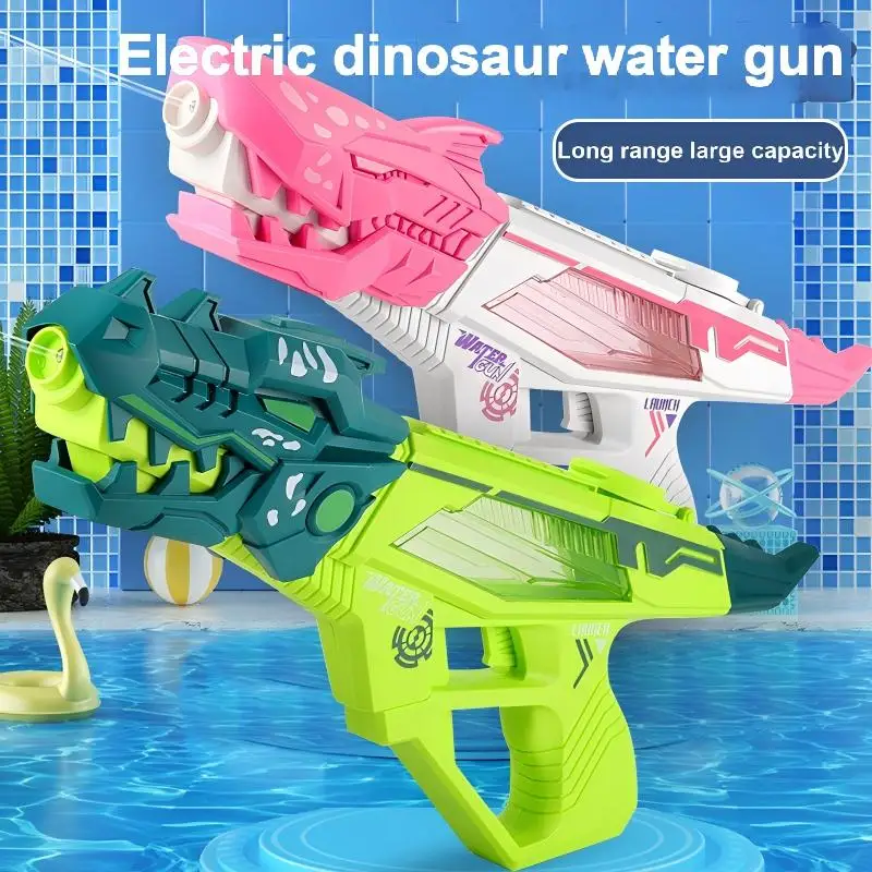 Pistola de agua continua de tiburón y dinosaurio eléctrica, juguete para niños, verano, exterior, playa, piscina, jardín, disparo automático de agua, regalo divertido
