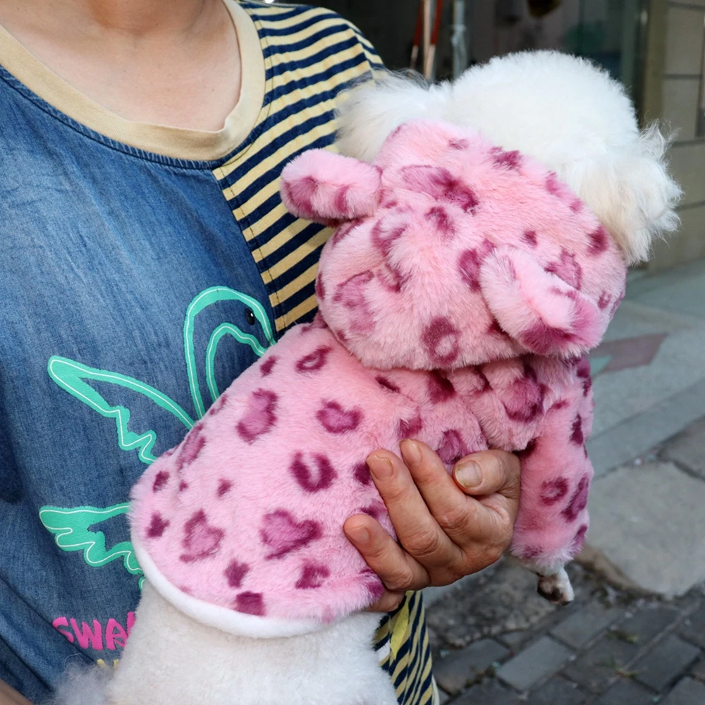 Winter Plush Pet Dog Clothes Leopard Print Pet Hoodies Warm Coat Puppy Jacket French Bulldog Dog Clothing For Small Medium Dogs