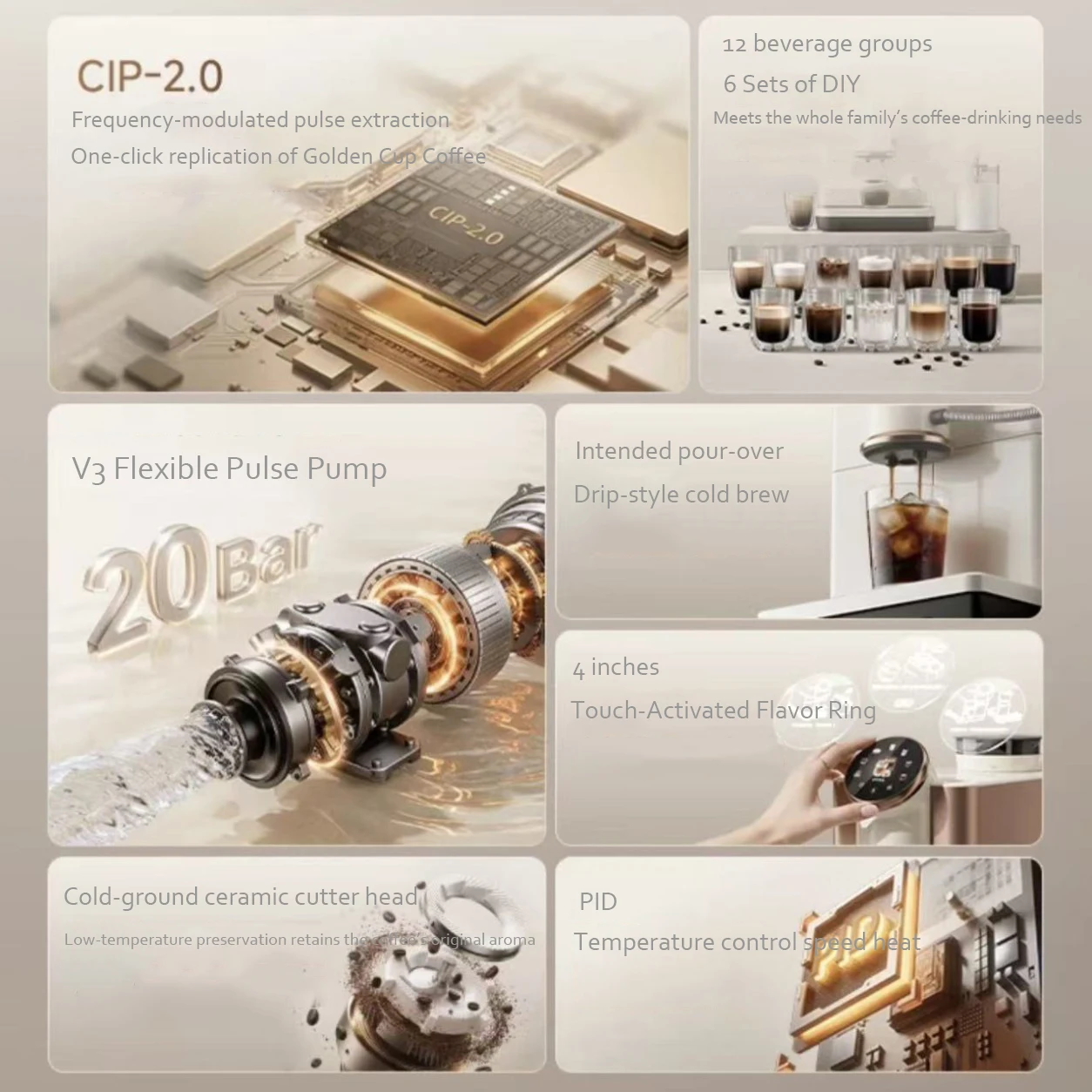 H2 220V Rated Voltage Fully Automatic Espresso Machine Grinding Integrated Three In One Coffee Machine Self-cleaning