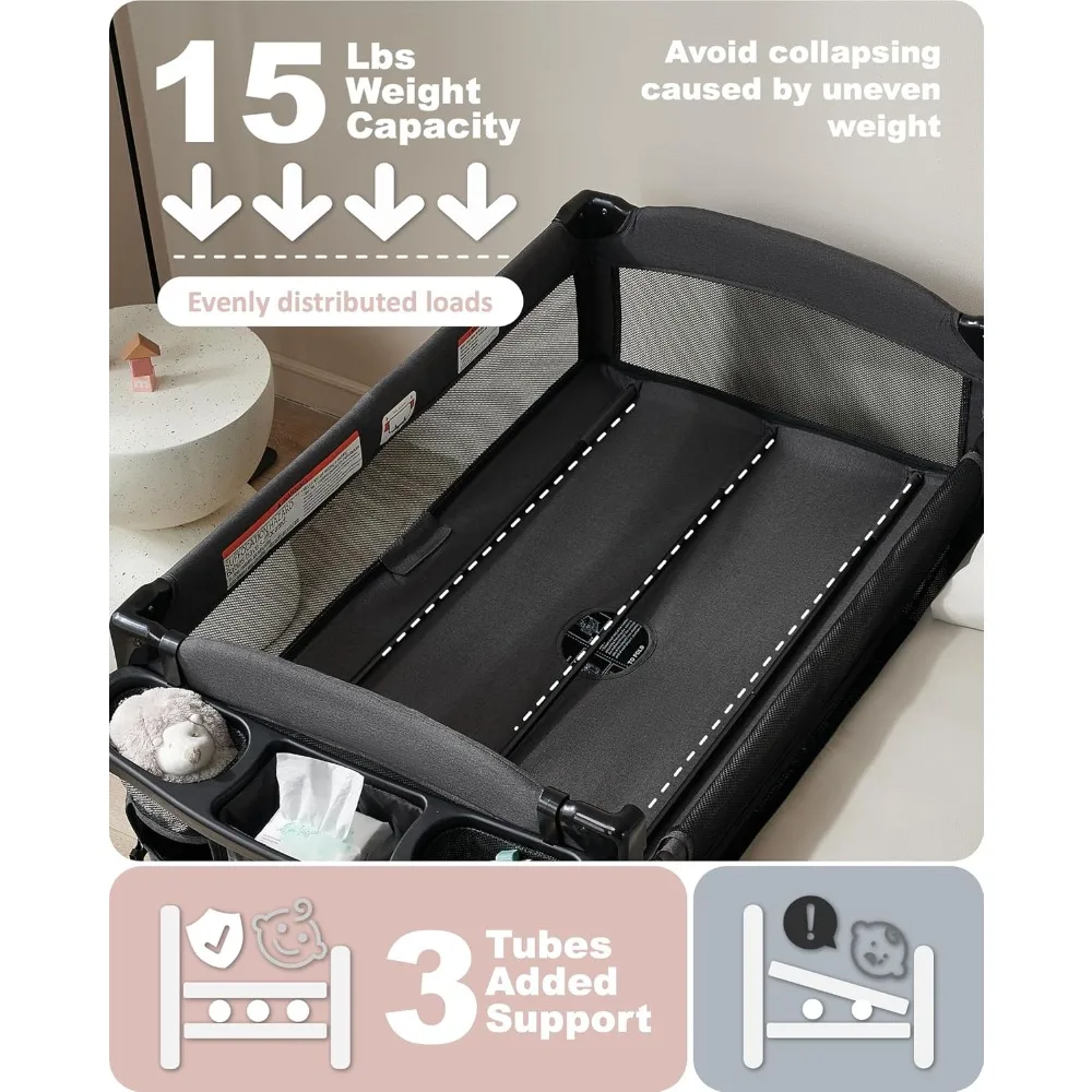 4 في 1 سرير أطفال بجانب السرير، طاولة تغيير محمولة قابلة للتحويل لحديثي الولادة مع فرامل عجلات #3