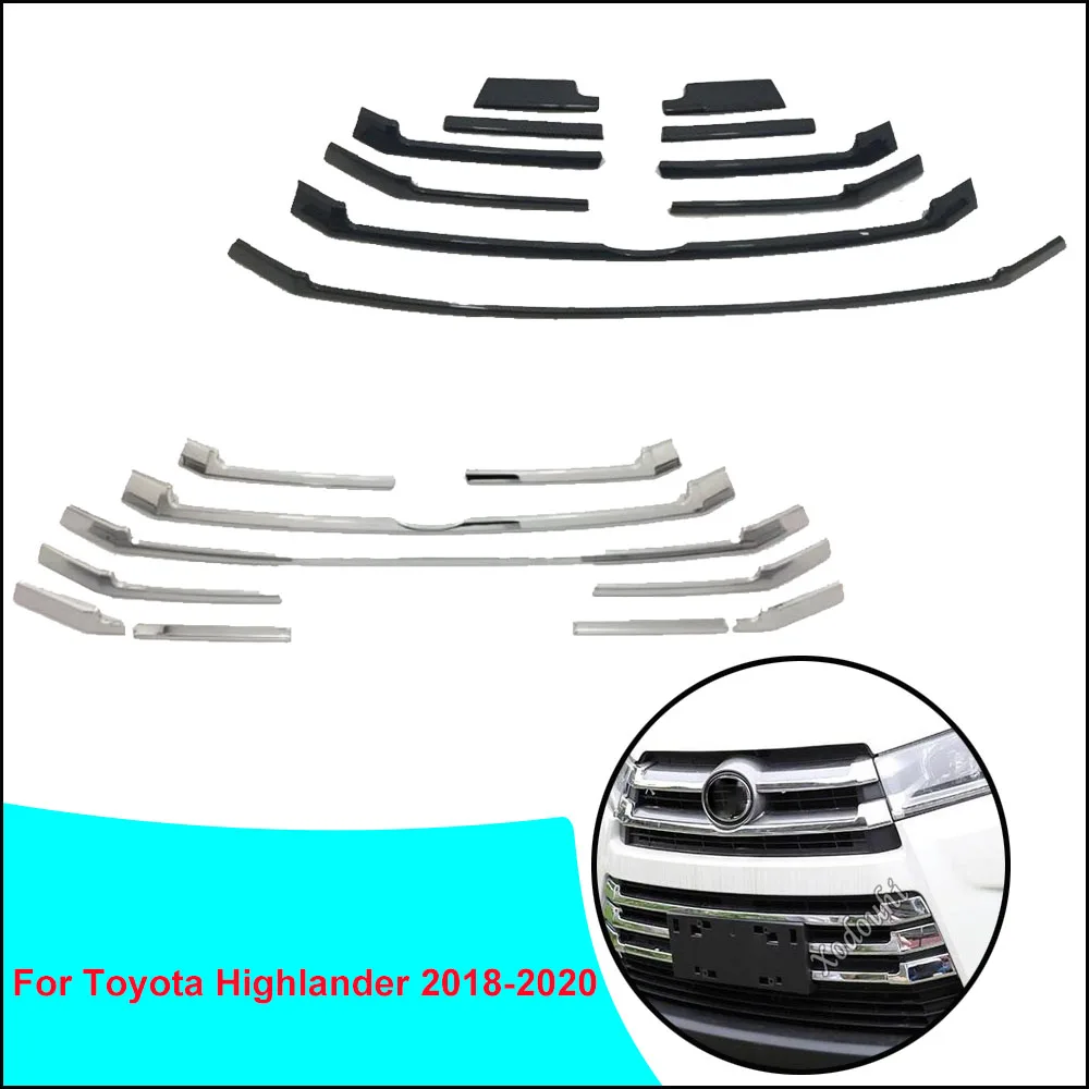 Car Cover ABS Stick Racing Engine Trim Front Hood Grid Grill Grille Frame For Toyota Highlander 2015 2016 2017 2018 2019 2020