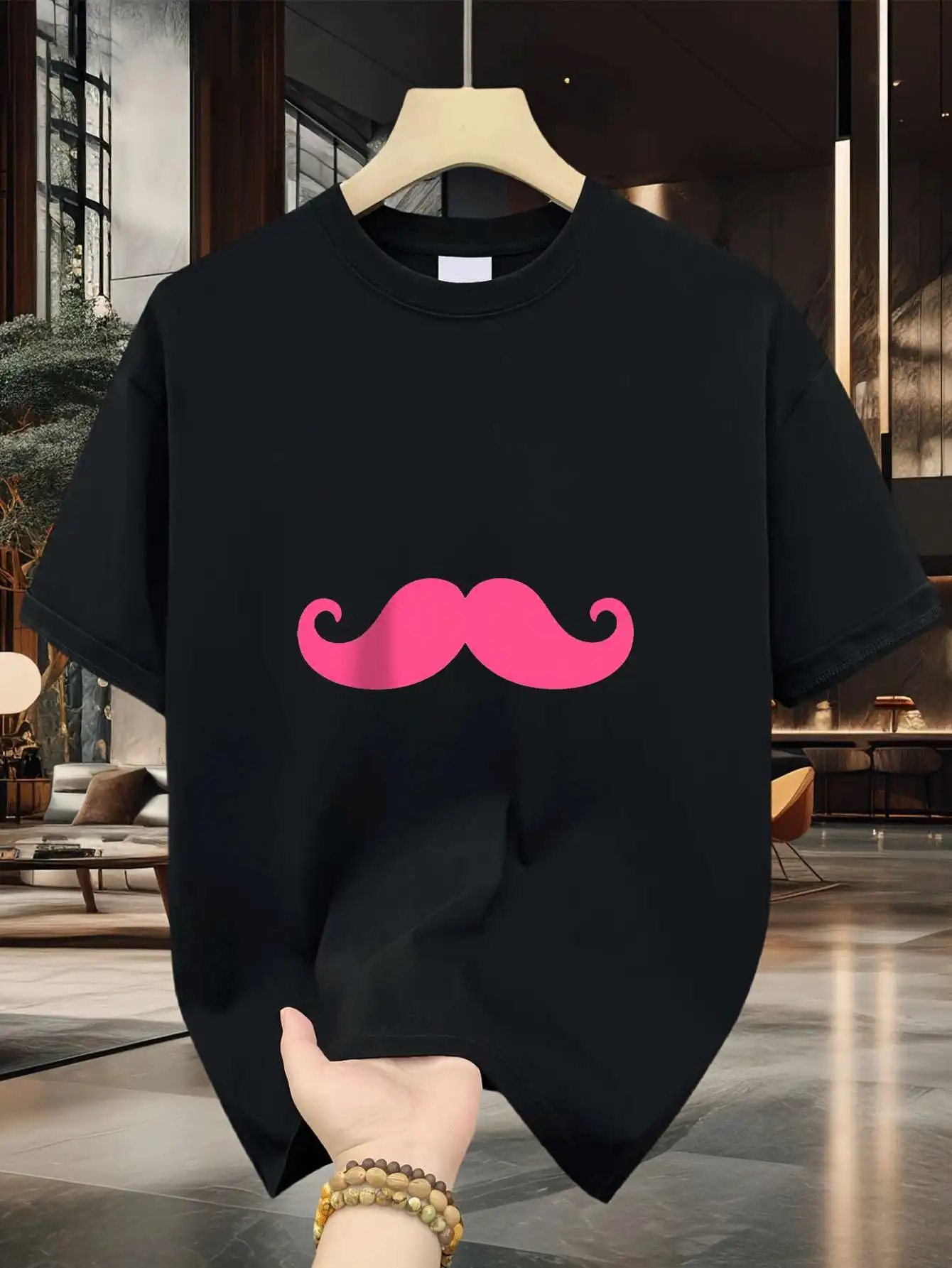 Pink Bearded Man Print T-Shirt, Suitable for Living Room, Bedroom, Street, Travel, Outdoor, Party, Casual Wear, Machine Washable
