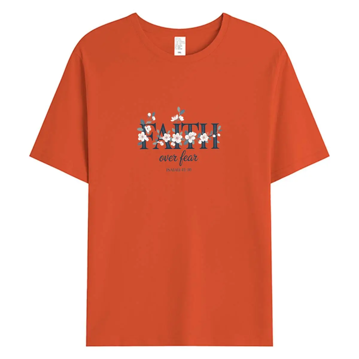 المرأة المحملة القمم الصيف امرأة ملابس تي شيرتات قصيرة الاكمام الإيمان أكثر من الخوف الجرافيك تي شيرت 100% القطن المتضخم الإناث التي شيرت #3