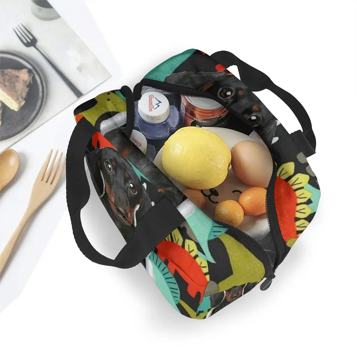 Oxford Solid Thermal Insulation Kids Lunch Bags Funny Dachshund Prints Women Portable Picnic Lunch Box Aluminum Food Bag