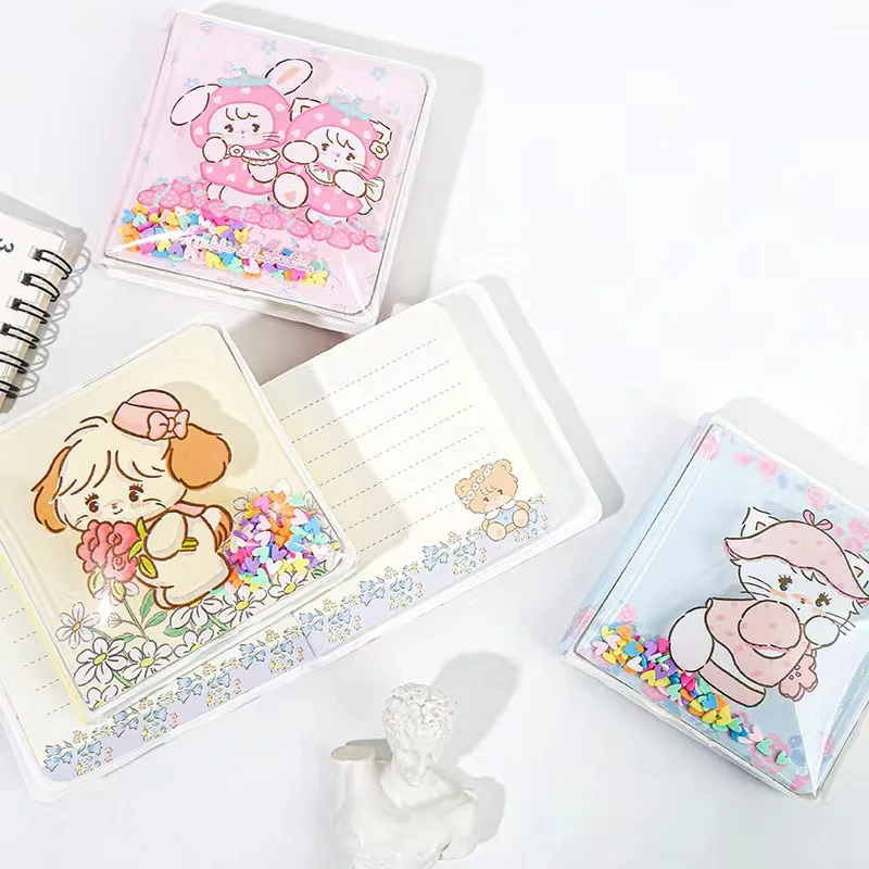 Kawaii Mikko Colorful Square Flowing Sand Book Anime Air Stress Relief Book Anime Diary Book Rabbit Bear Girl Gift Stationery