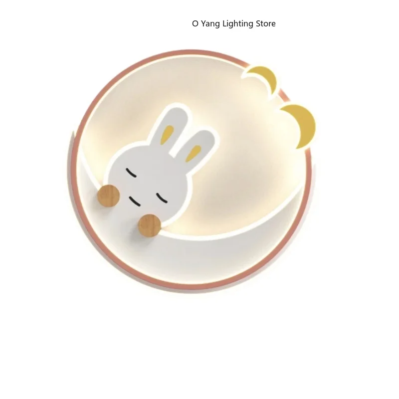 Candelabros de Luna de conejo rosa de dibujos animados, lámpara de techo para habitación de niños, luz de techo rosa para habitación de bebés y niñas, regulable RC