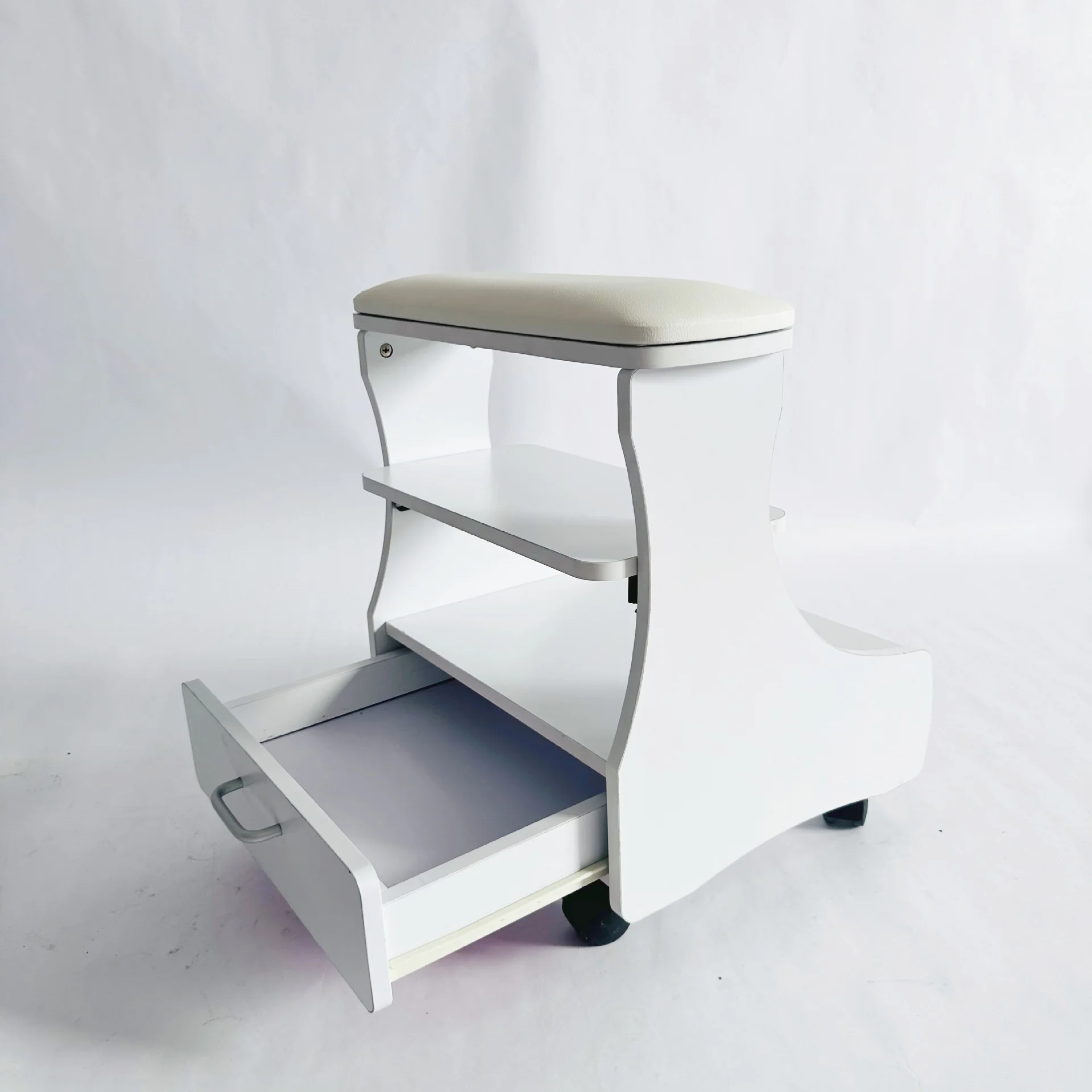 Movable Foot Pedicure Stools Foot Rest Clinic Nail Trolley Cart Cabinet Manicure Stool  with Wheels for Beauty Nail Salon