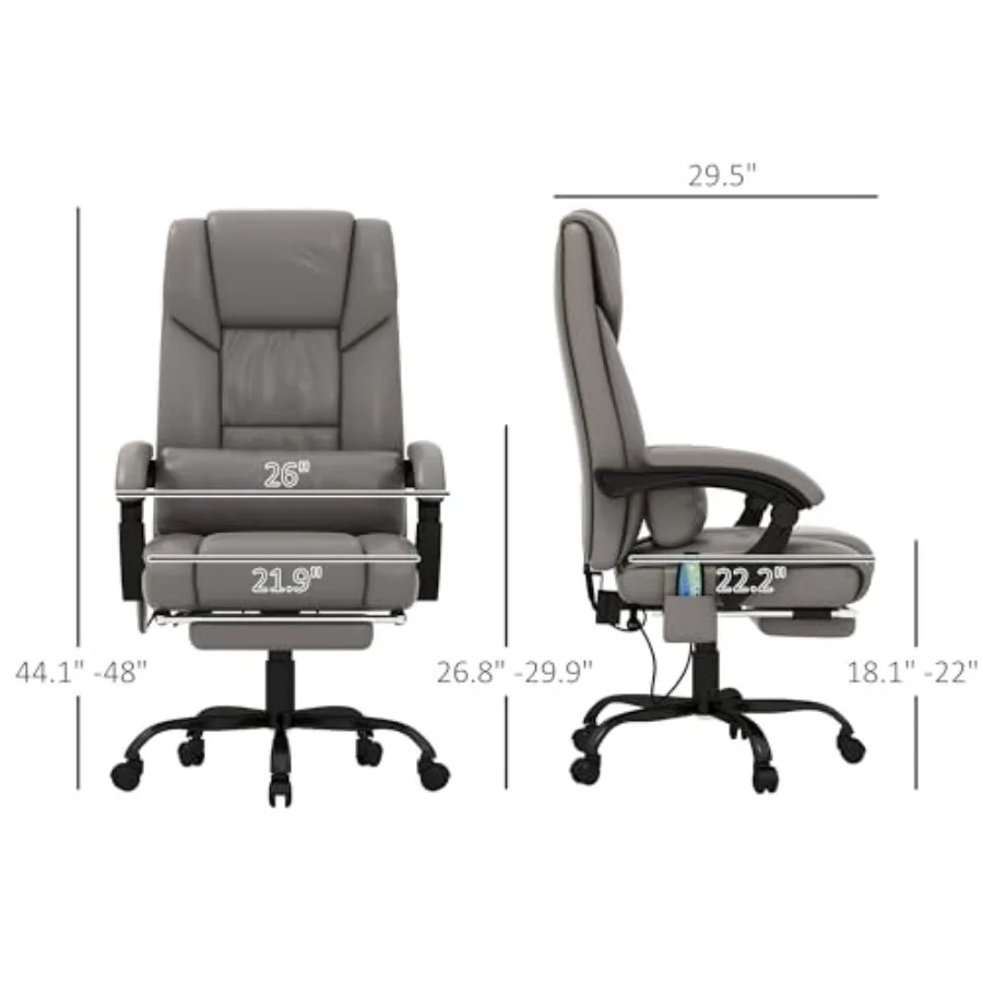 High Back Massage Office Chair for Workspaces, PU Leather, Gray, 6 Vibration Points with Remote Control