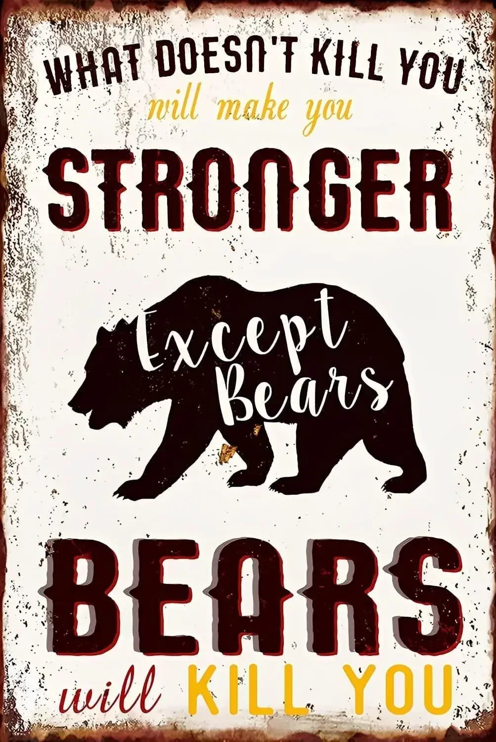 What Doesnt Kill You Makes You Stronger, Except Bear Kills You Vintage Metal Tin Sign Decor Gifts for Girls Living Room Decorati