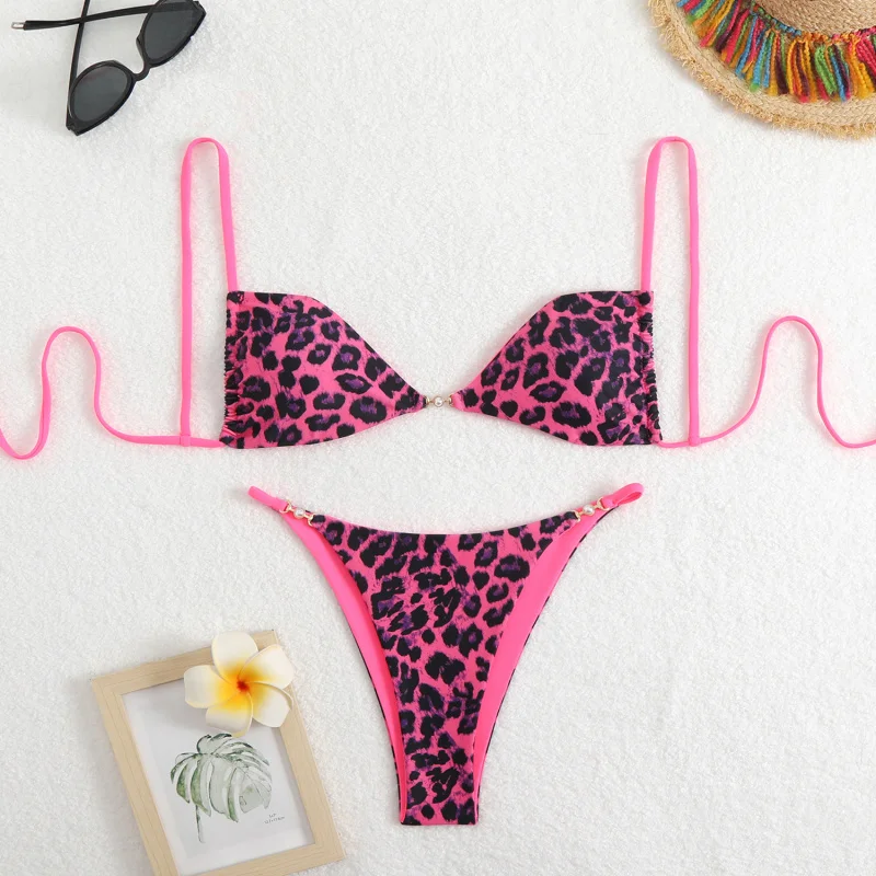 

Bikini2025New Leopard Print Lace-Up Sexy Pure Desire Swimsuit for Women with High-End Feelbikini