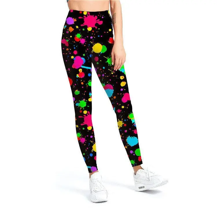 High Waist Yoga Training Pants Ladies Milk Silk Print Nine-Tenths Base Layer Trousers Casual Style Polyester Fiber
