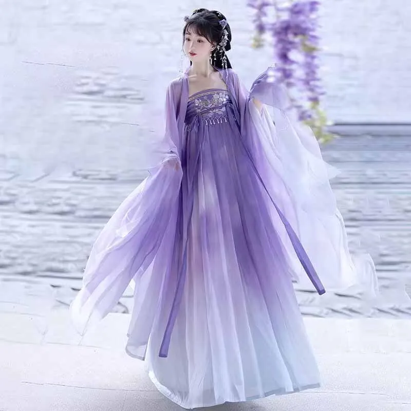 

Hanfu Dress Women Chinese Hanfu Halloween Fairy Cosplay Costume Gradient Pink Purple Hanfu Dress Plus Size 8XL