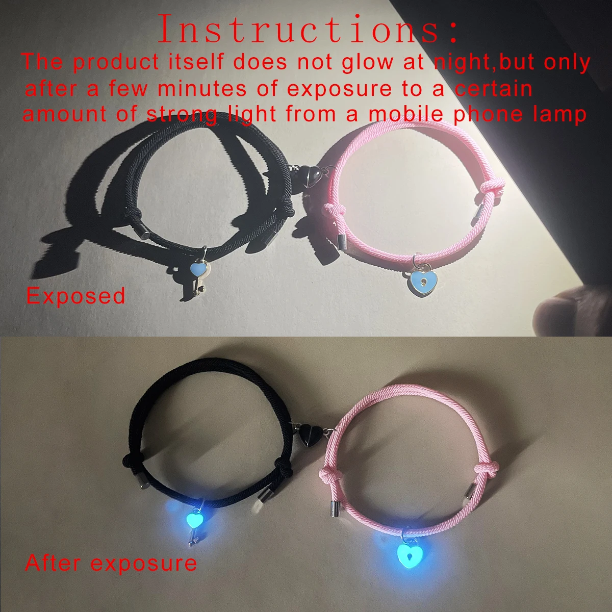 قفل على شكل قلب وسوار زوجين مفتاحين 2 أساور مغناطيسية أنيقة منسوجة يدويًا على شكل قلب #5