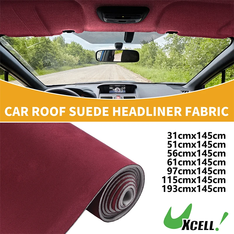 Tkanina podsufitkowa UXCELL 150G do samochodów, ciężarówek, kamperów, SUV-ów, łodzi, do wykończeń wnętrz samochodowych, do samodzielnych napraw dachu, zamiennik zamszu, czerwona.