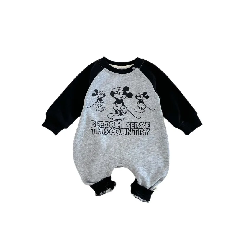 Spring Autumn Long Sleeve Boys Girl Rompers Cartoon Disney Mickey Mouse Jumpsuit Toddler Infant Rompers Kids Outfits K700