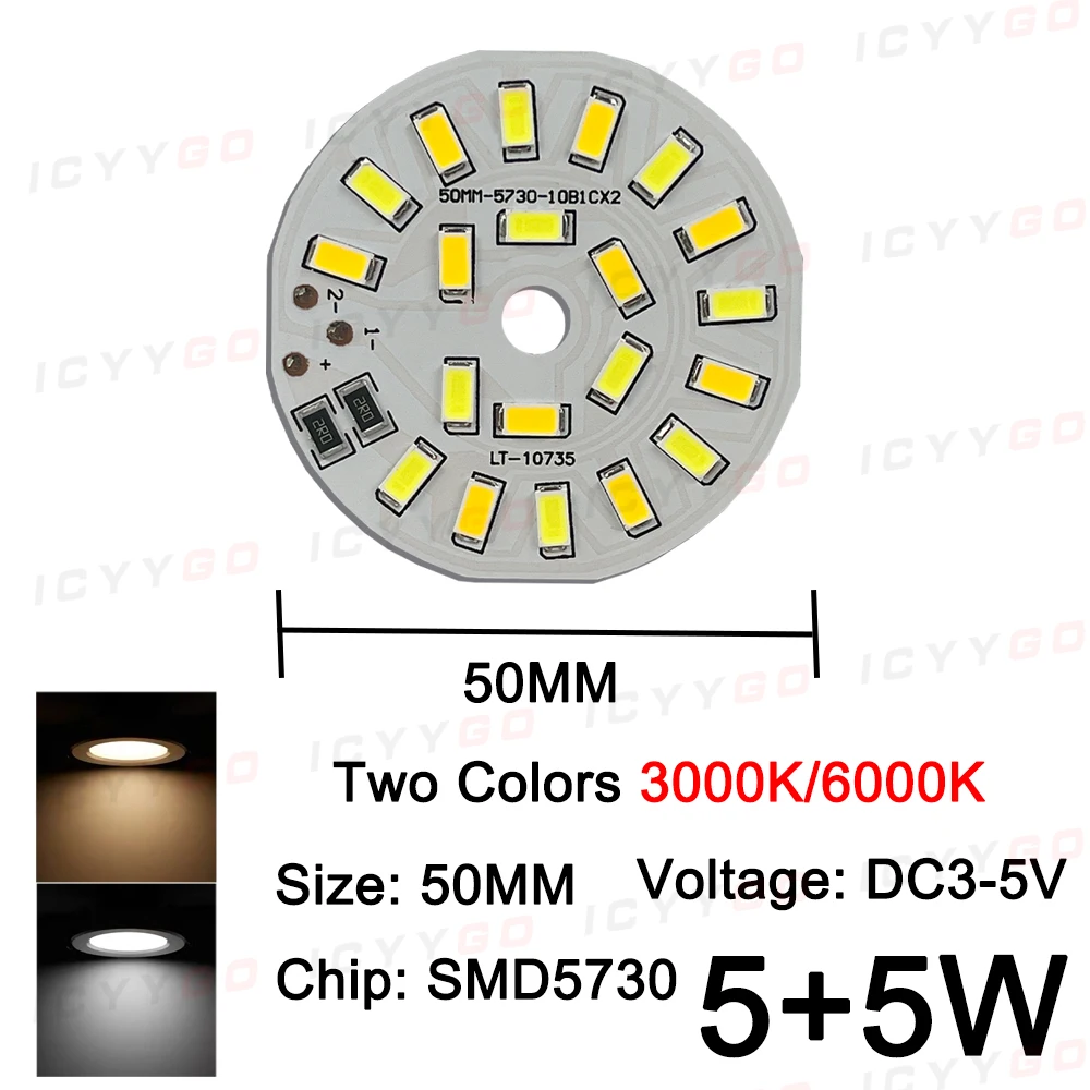 10PCS Low Voltage Driver-Free DC5V 5W 10W High Brightness 5730 SMD LED Lamp Panel Warm White 10W 50MM Lamp Panel DIY LED Bulb