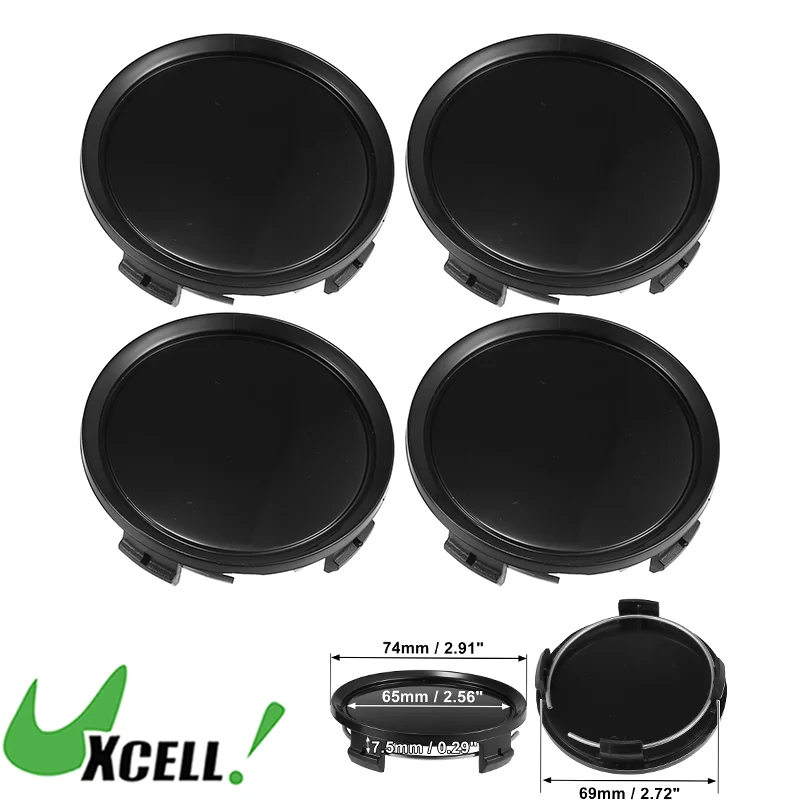 UXCELL 4pcs Universal Auto Wheel Tyre Center Hub Caps Cover 74mm Diameter 4 Clips Black Plastic Hubcap Car Accessories