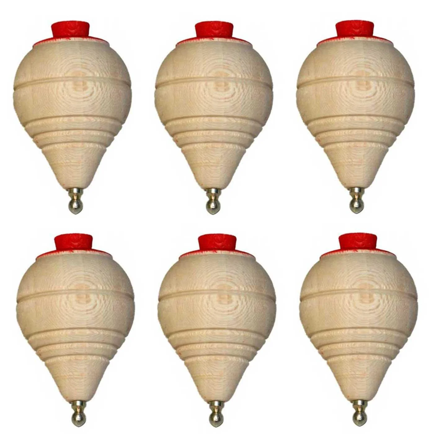 6 Pack classic wooden tops with rope, top, spinners, pirindola, gifts and details for communions, piñatas, children,