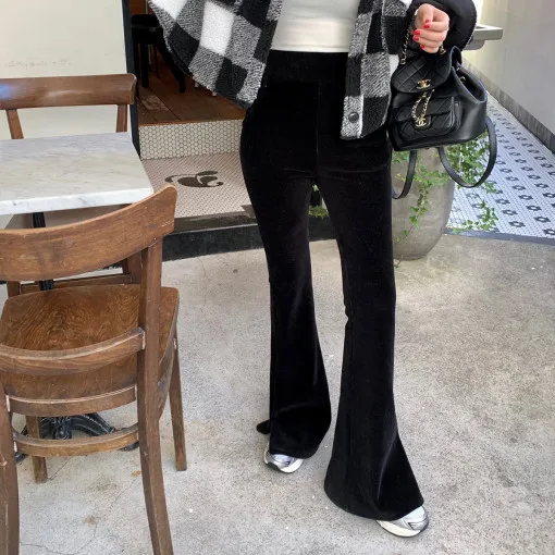 Fashionable Comfortable Velvet Cuffed Pants Women's Trendy Bottoms Loose Waist Long Trousers Cotton 100% Pure Color