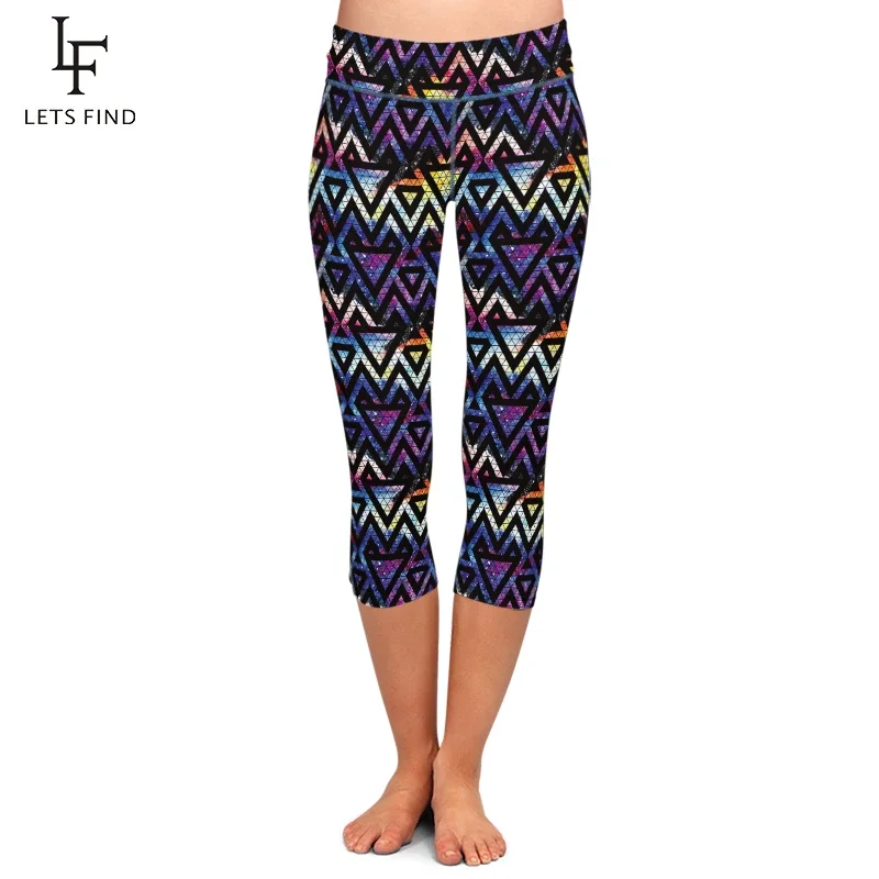 LETSFIND Leggings แฟชั่น Aztec พิมพ์ดิจิตอล Punk ผู้หญิง Legging สูงเอวออกกำลังกาย Capri Leggings สำหรับฤดูร้อน