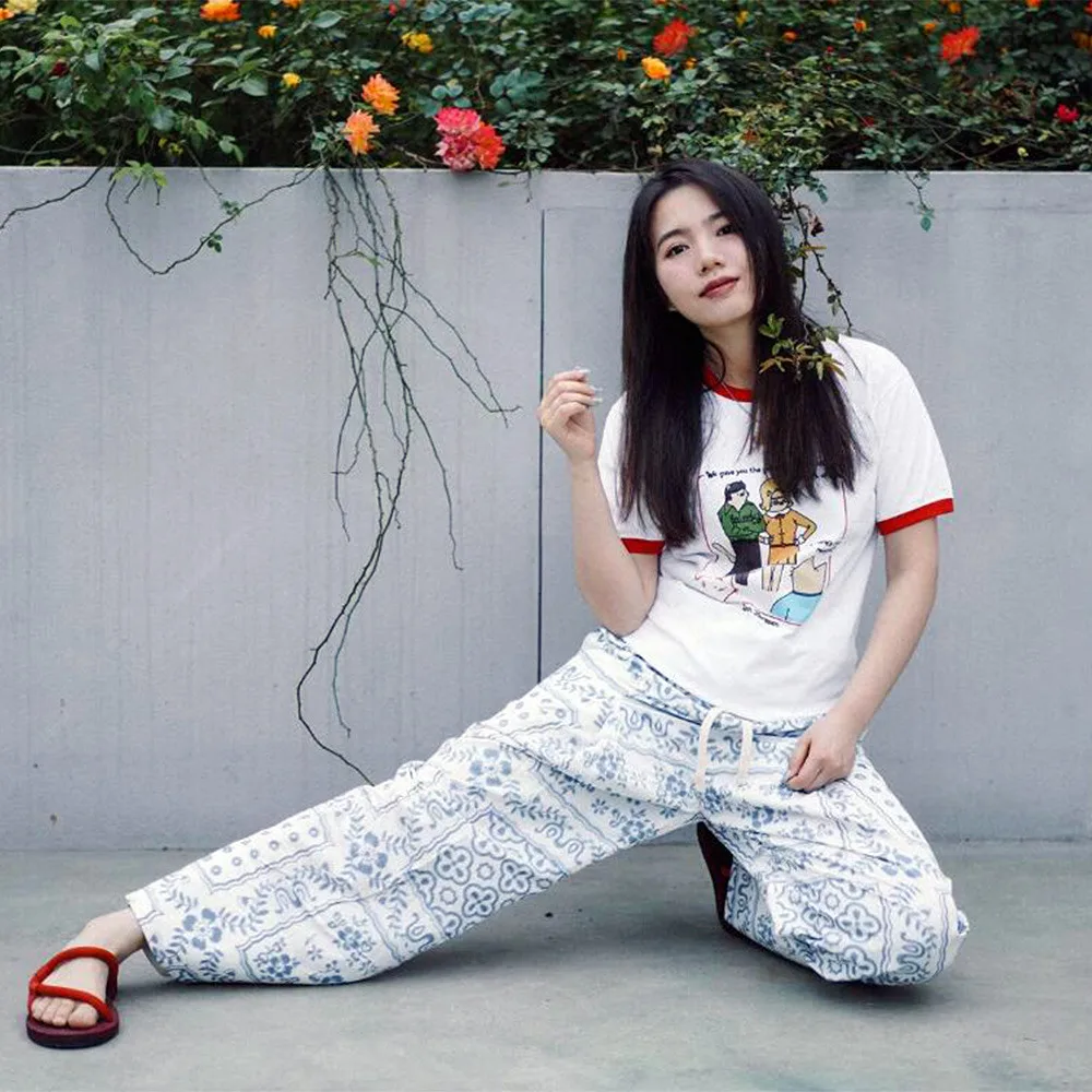 American Vintage Style Cartoon Printing Red Ringer T Shirts Unisex Loose Cotton Short Sleeve Tops Tees Funny Cat Lover Shirts