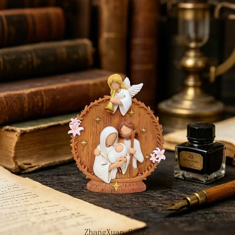 Ausstellungsstück der Heiligen Familie mit Blumen und goldfarbenen Sternmotiven 3XUF – Detail 5