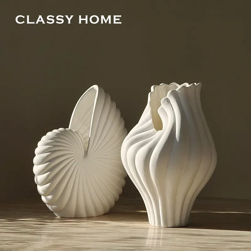 Ceramic artist's works, conch handmade ceramic vase art, homestay flower ware ornament, Chinese style opening gift
