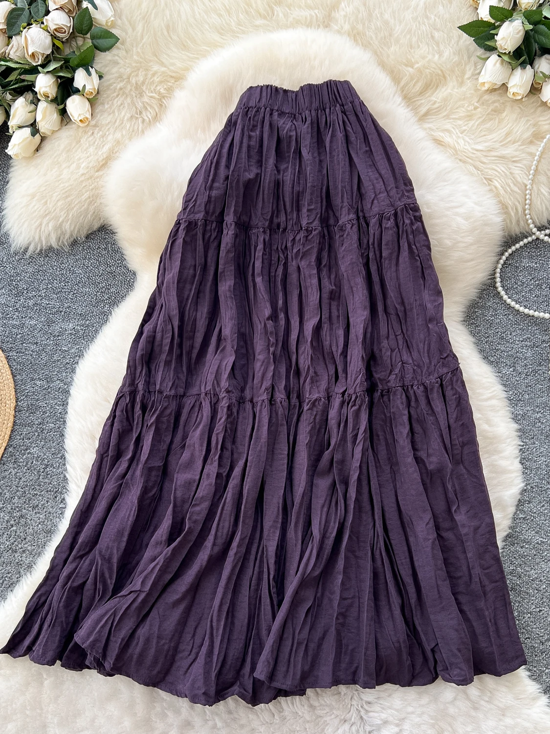 

Ele High Waist A-Line Skirt Women's Faion Spring Autumn Polyester Fiber Pleated Skirts Ci Commuting