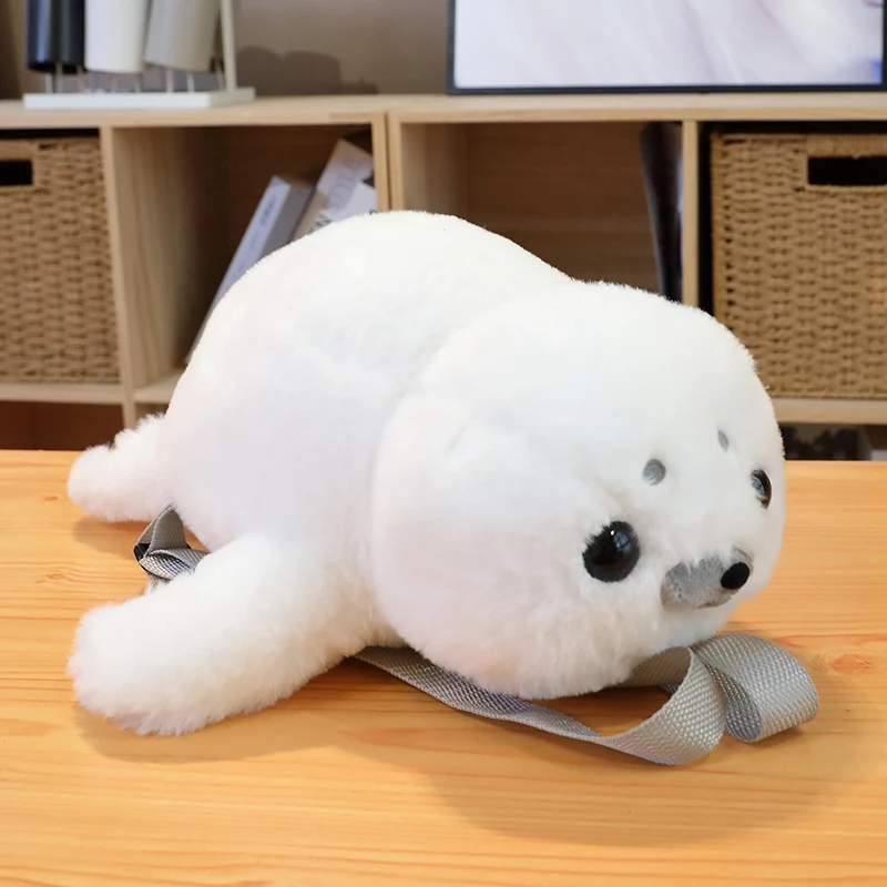 Seal Plush Backpack Kawaii Fashion Plushie Doll Fur Bag Children\'s Bag Shoulder Bag Mini Knapsack Bags Gifts For Girlfriend