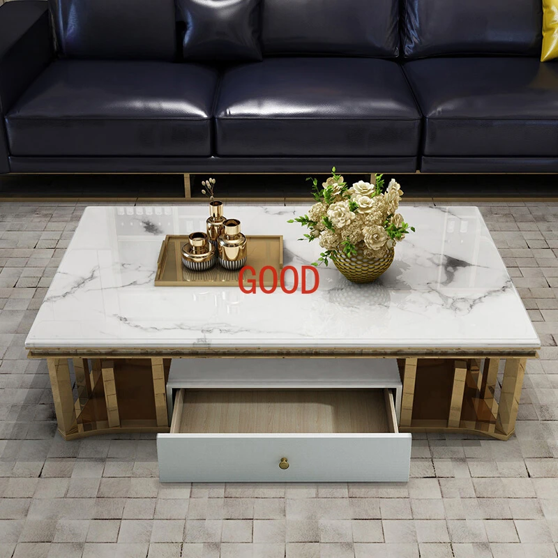 Modern marble coffee table TV cabinet combination post-modern room stainless steel rectangular tea table bench