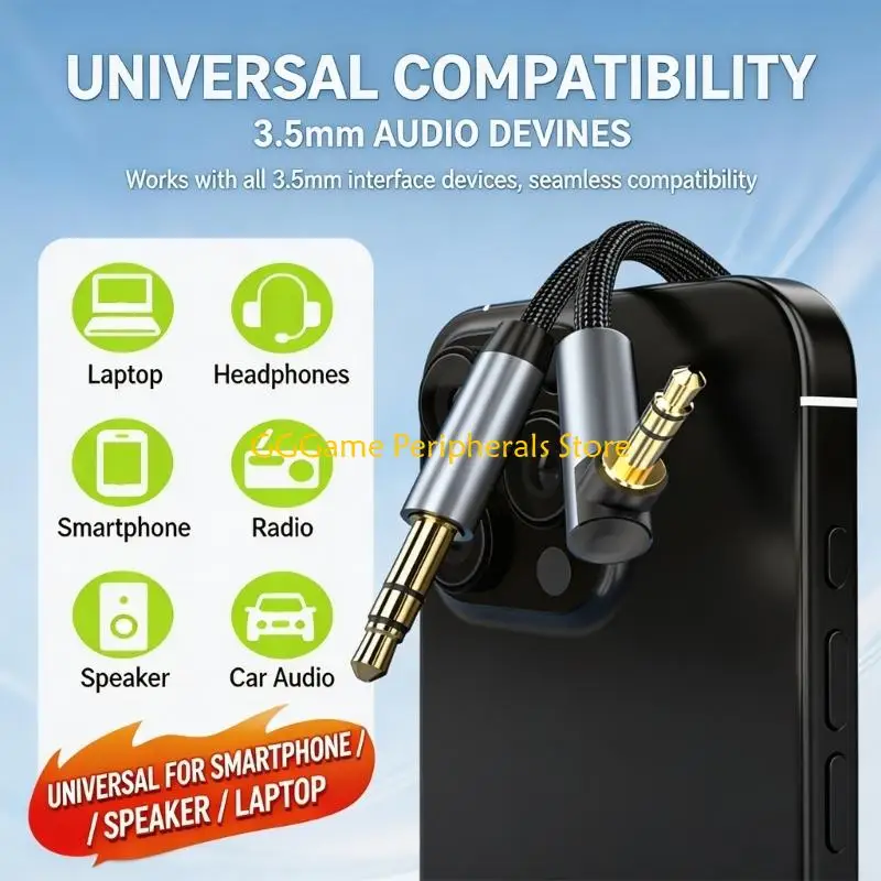 U55B Metal Shell 3.5mm Male to Male Cable for Side Port Speaker Use