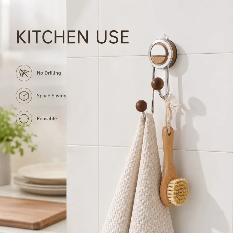 Double Suction Cup Hook Wall Hanger No Drilling Kitchen Bathroom Towel Rack Space Saving Storage Organizer Reusable Hook