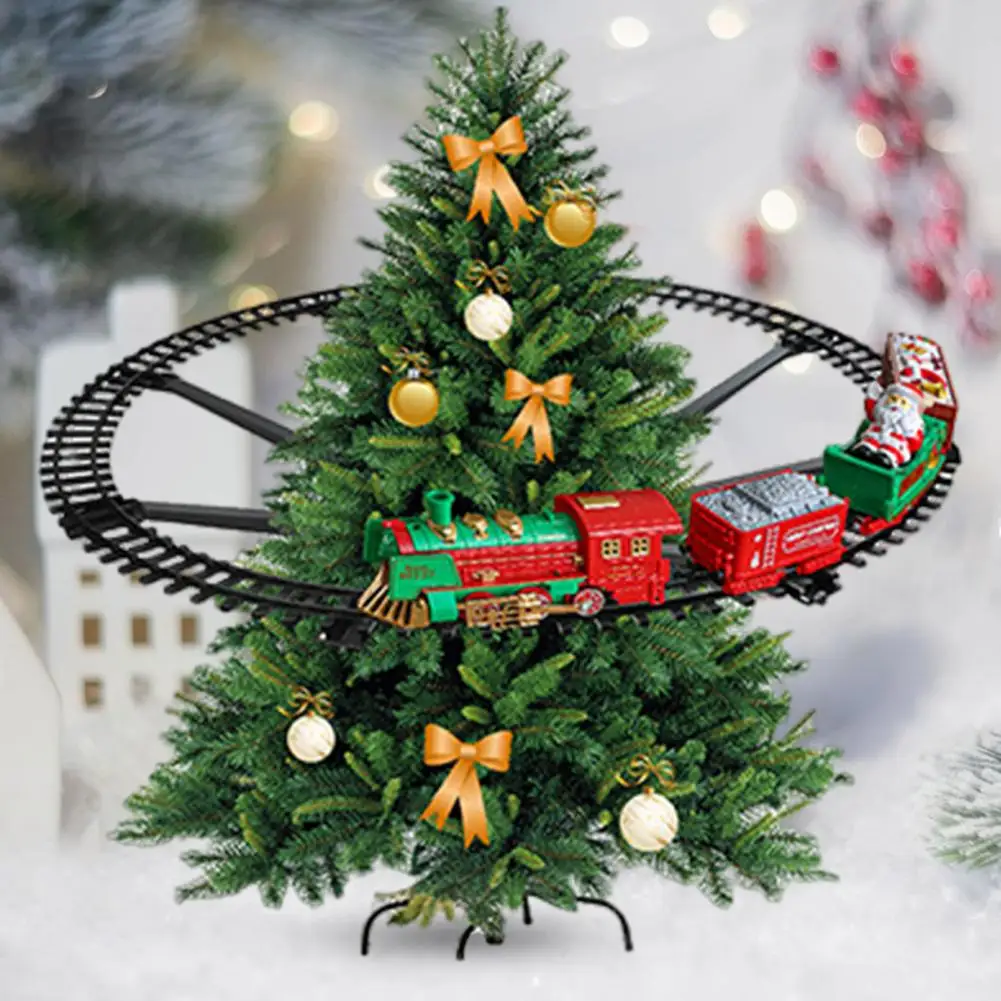 Children Toy Train for Christmas Electric Christmas Train Set for Kids Holiday Toy Train with Hanging Railroad Track Xmas Tree