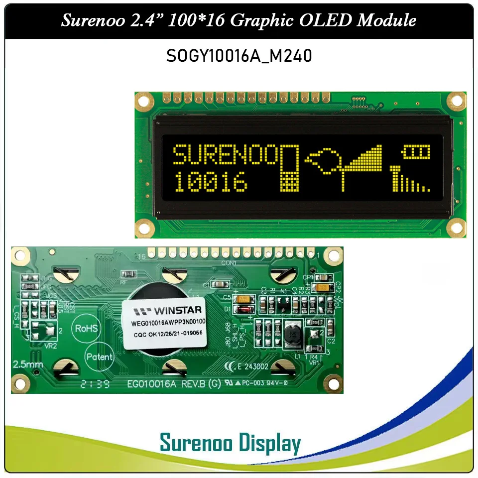 Real OLED Display, WS0010 Graphic 100*16 Dots Compatible with 1602 162 Character LCD Module LCM Screen, Support SPI