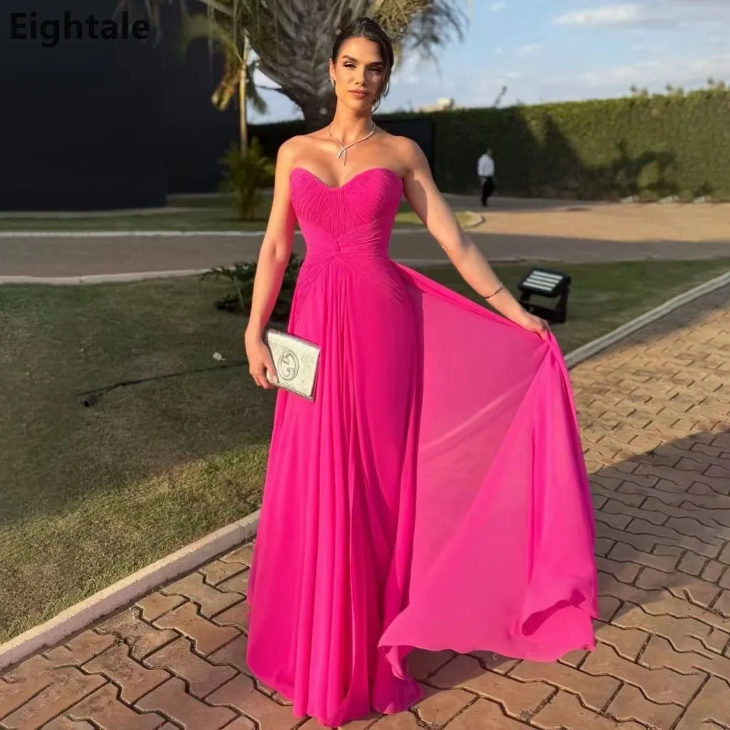 

Eightale 2025 фуксия A Line Милая плиссированная шифоновая вечерняя платье макси в Саудовской Аравии Платье для выпускного вечера Дубай Вечернее платье по индивидуальному заказу