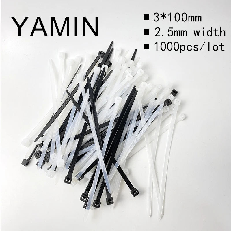 1000pcs/lot 3*100mm Self-Lock Type Plastic Nylon Cable Tie National Standard Cable Wire Fixed White/Black