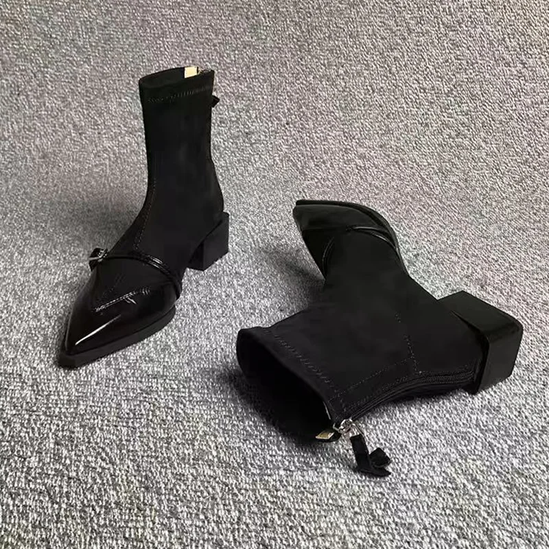 Pointed Toe Ankle Boots for Women Mid Heels Designer Shoes 2025 Elegant Winter Gothic Boots New Pumps Trend Dress Ladies Boots