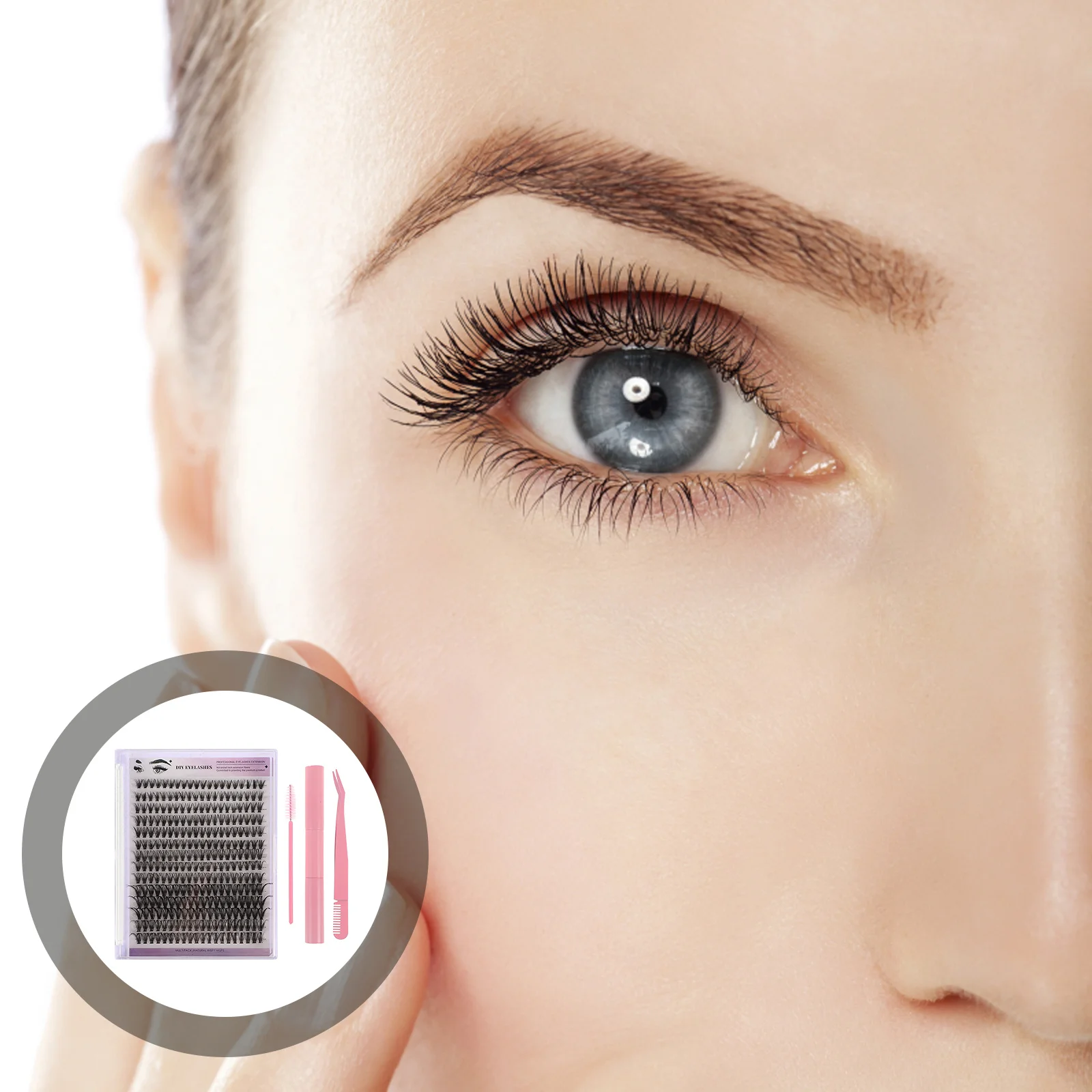 

DIY Lash Extension Kit Eyelash Clusters with Adhesive Remover Tweezers Combs for Portable Eye Makeup Enhancement