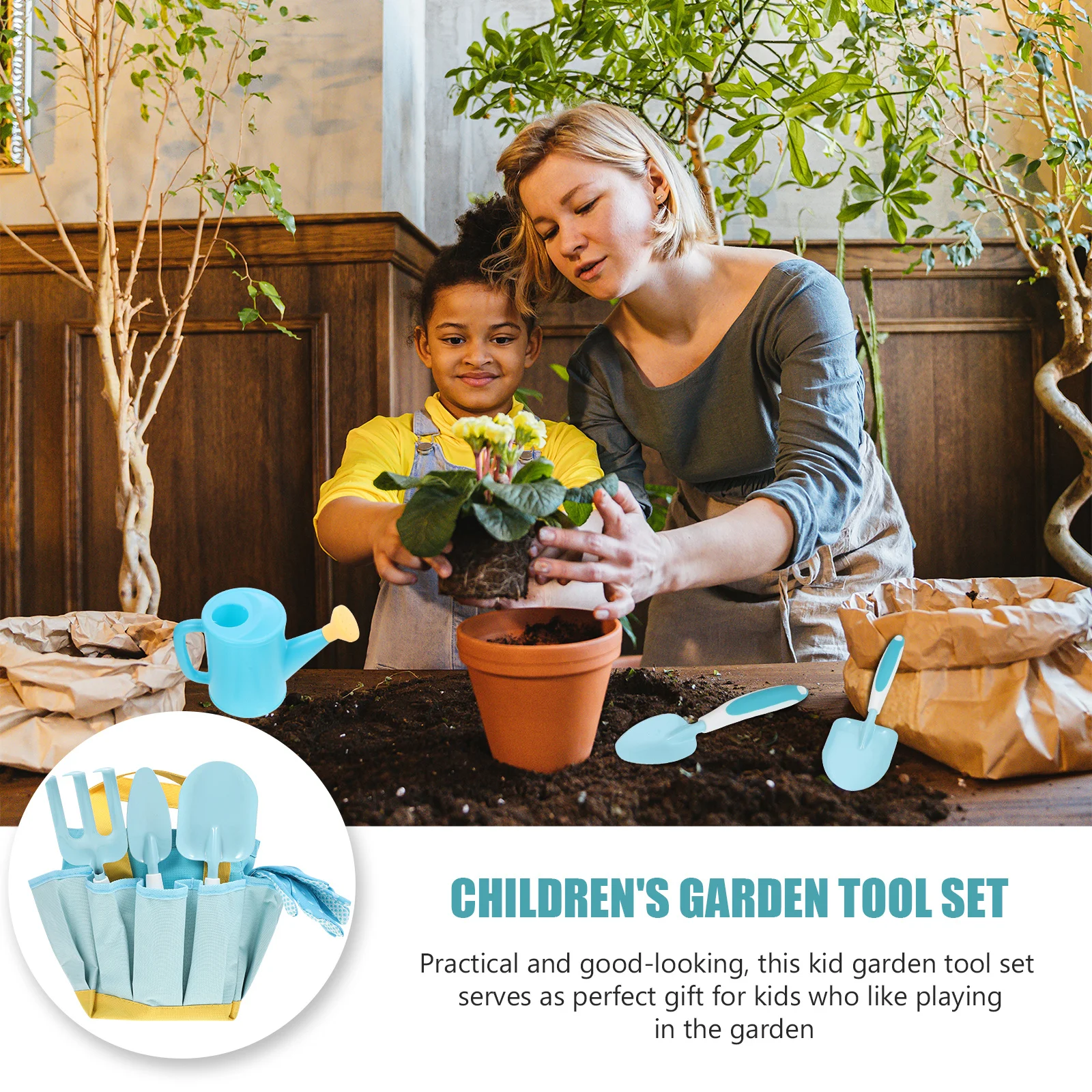 1Set Garden Tools Shovel Rake Set Portable -Sized Handle for Outdoor Planting Activities Educational Yard Work